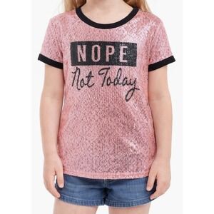 Rue 21 Girls Pink Sequin "Nope Not Today" Graphic T-Shirt Size M Shimmer Sequins